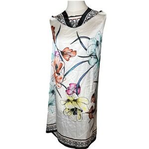 Chico’s Floral Square Scarf Botanical Print Satin Wrap Geometric‎ Border